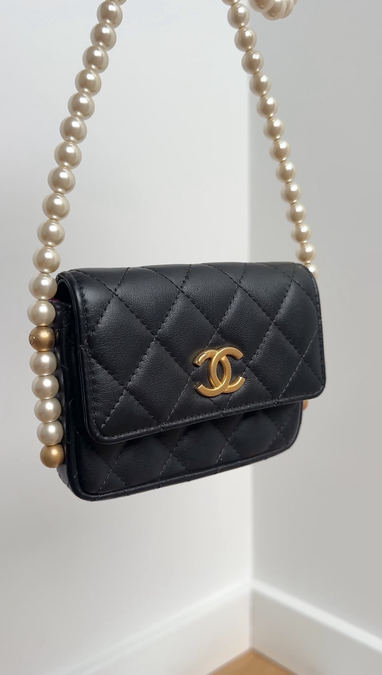 Chanel Black About Pearls Mini  Holder on Strap