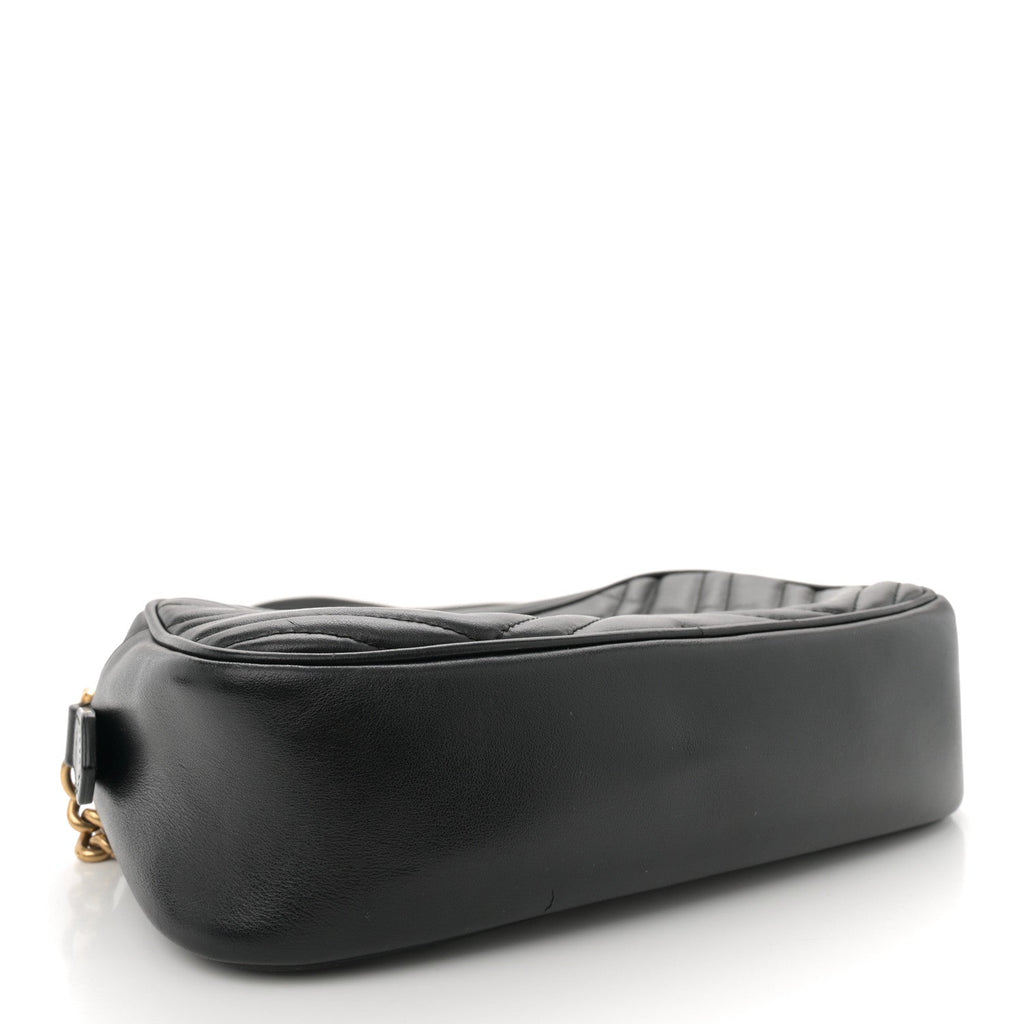 Calfskin Matelasse Small GG Marmont Chain Shoulder Bag Black