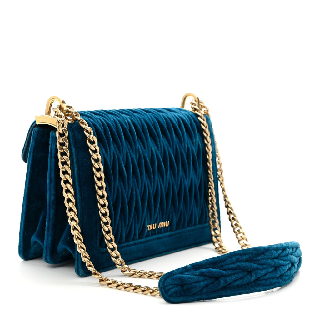 Velluto Matelasse Confidential Chain Shoulder Bag Cobalto