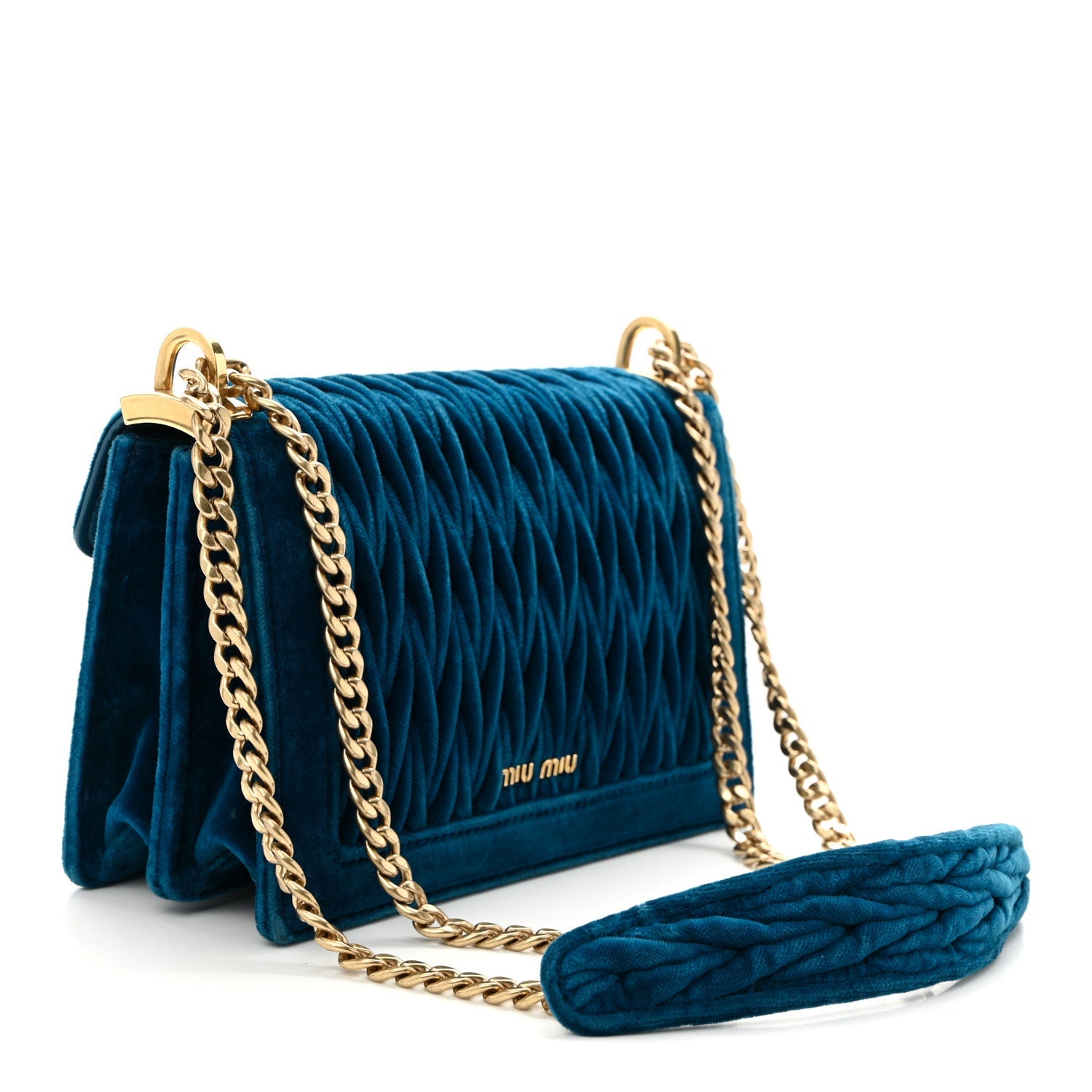 Velluto Matelasse Confidential Chain Shoulder Bag Cobalto