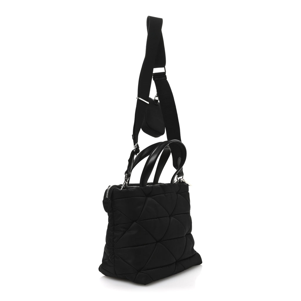 Re-Nylon Nappa Triangle Quilted Padded Double Handled Zip Pocket Tote Black