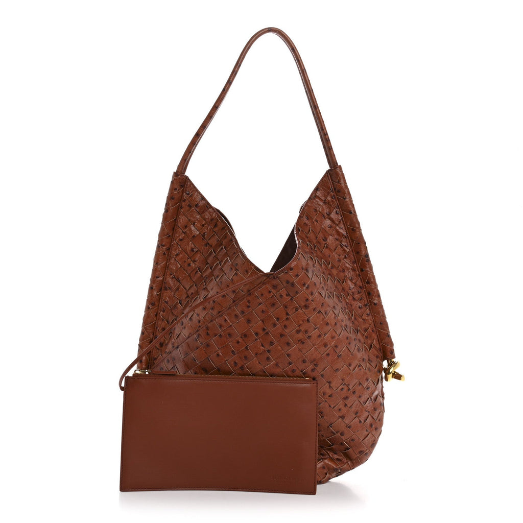 Nappa Ostrich Embossed Intrecciato Medium Solstice Hobo Burnt Orange Muse Brown