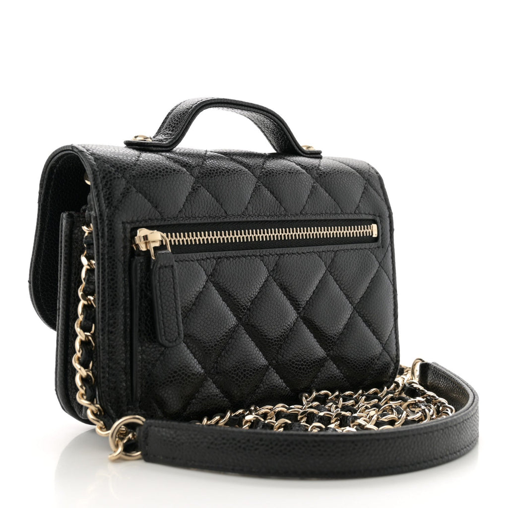 Caviar Quilted Business Affinity Clutch With Chain Black