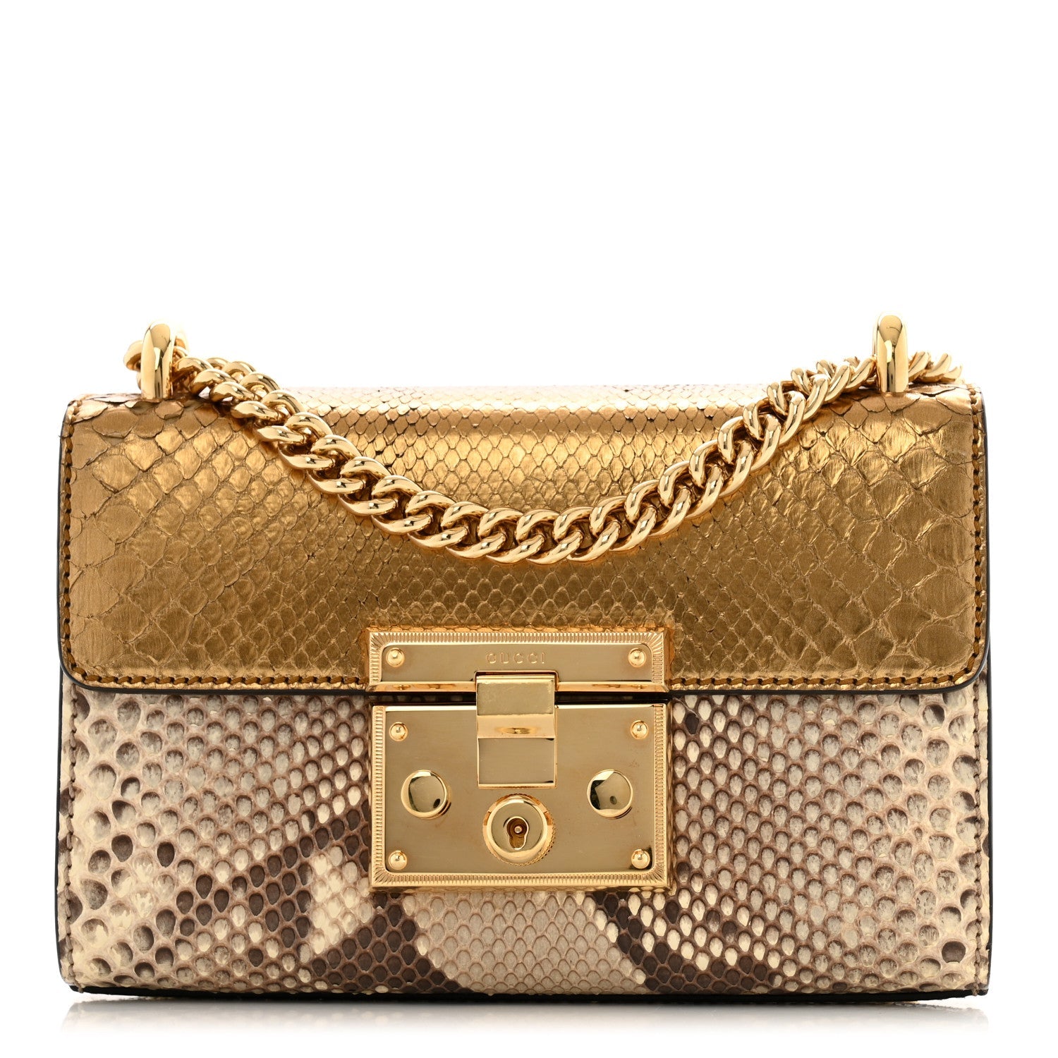 Snakeskin Small Padlock Shoulder Bag Gold Beige Pink