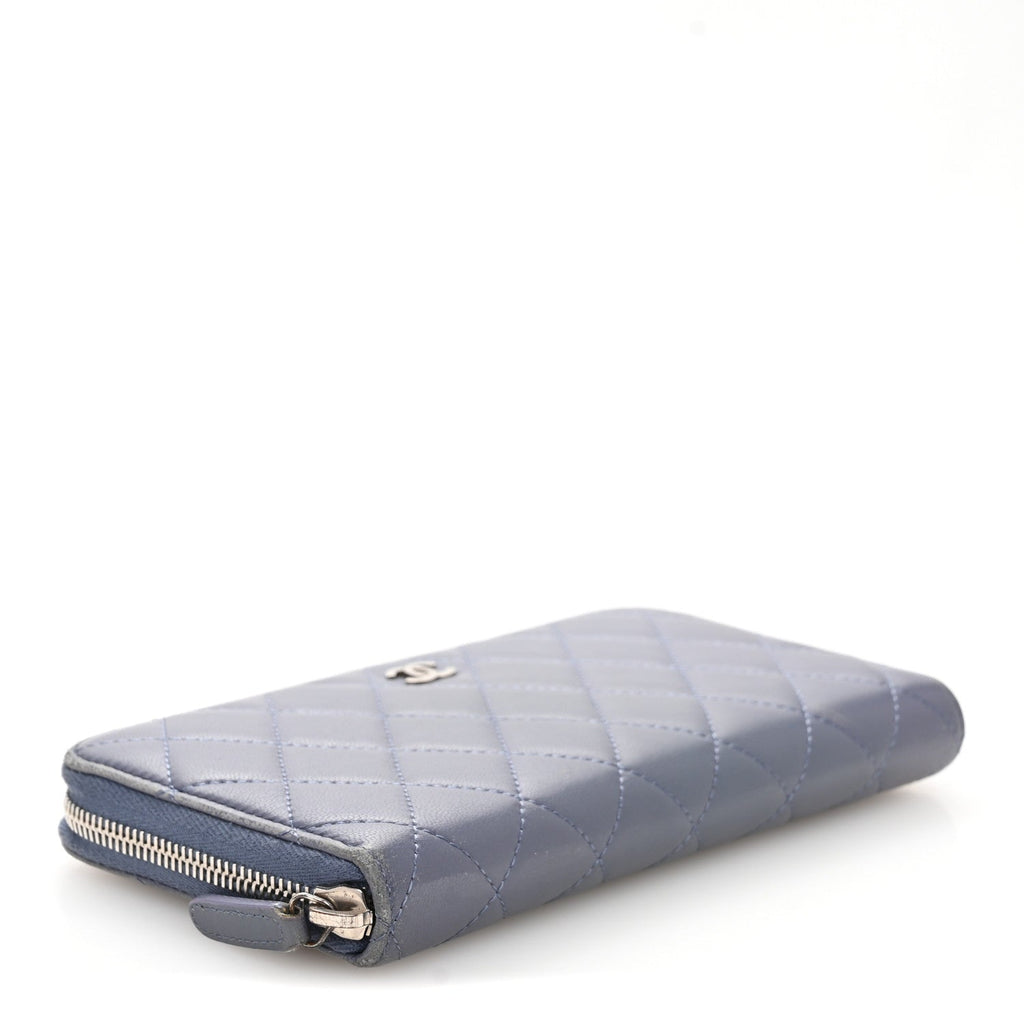 Lambskin Quilted Large Gusset Zip Around Wallet Lavender