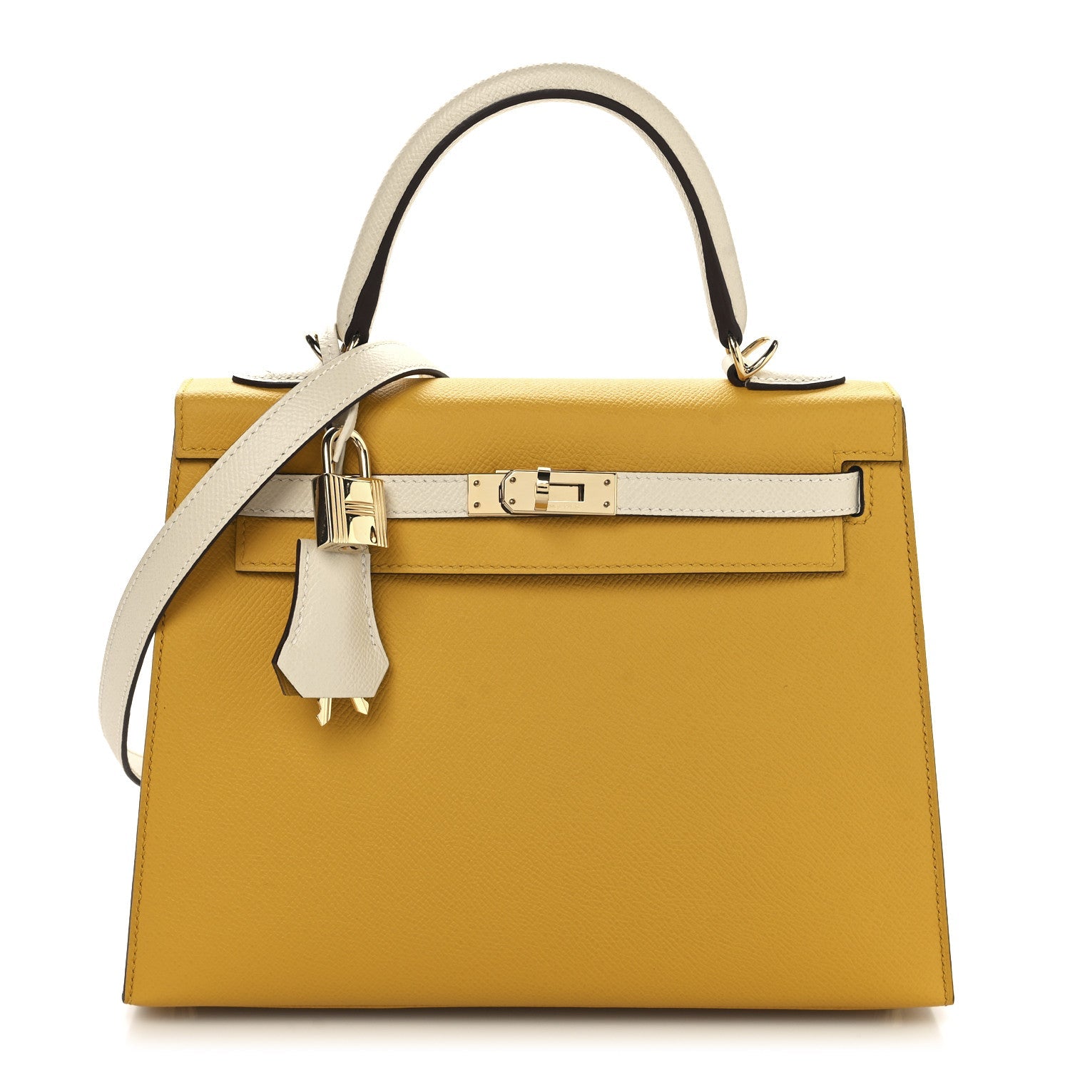 Epsom Bi-Color Horseshoe Kelly Sellier 25 Jaune Ambre Craie