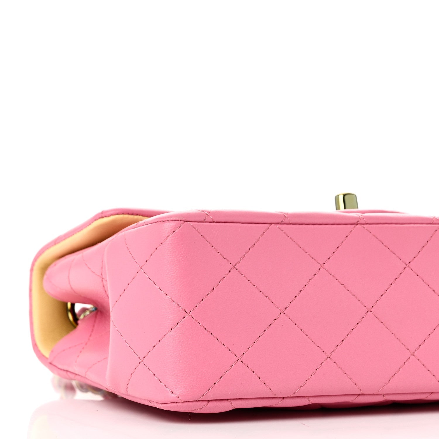 Lambskin Quilted Mini Rectangular Flap Pink Yellow