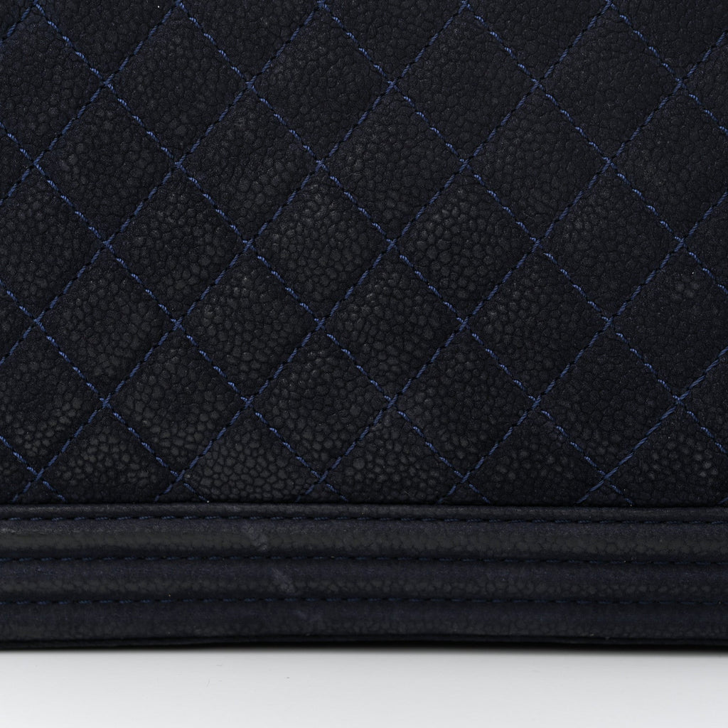 Iridescent Caviar Quilted Large Boy Flap Navy Blue