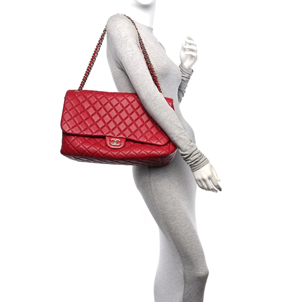 Calfskin Quilted Small XXL Travel Flap Bag Red