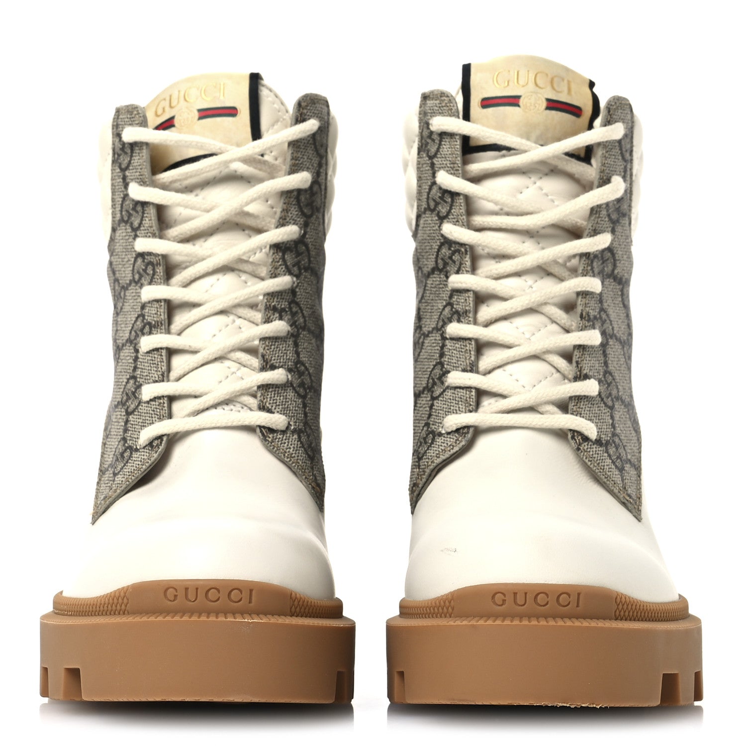Apollo Calfskin GG Supreme Nappa Samoa Quilted Lace Up Ankle Boots 36 Mystic White Beige Ebony
