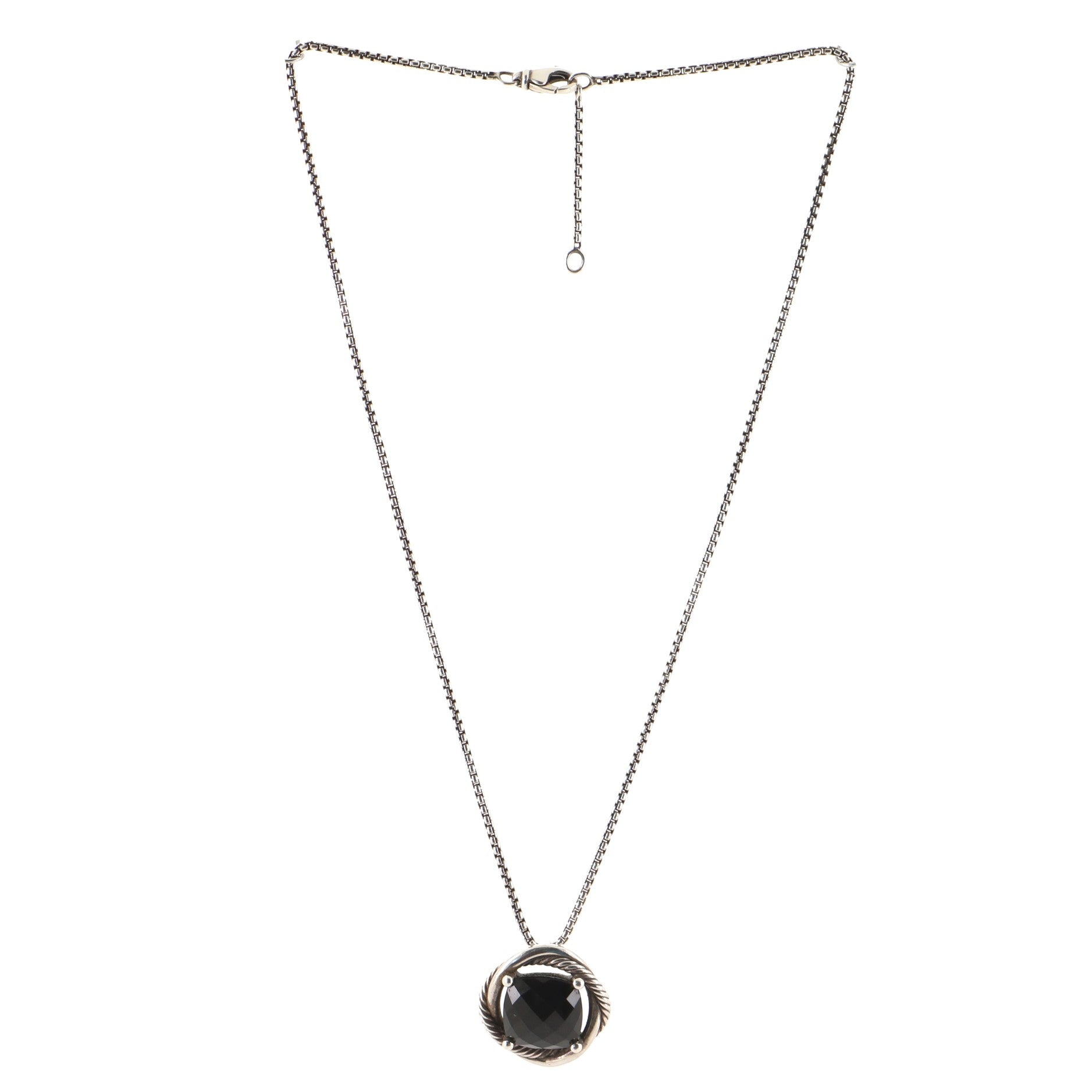Infinity Pendant Necklace Sterling Silver and Onyx 14mm