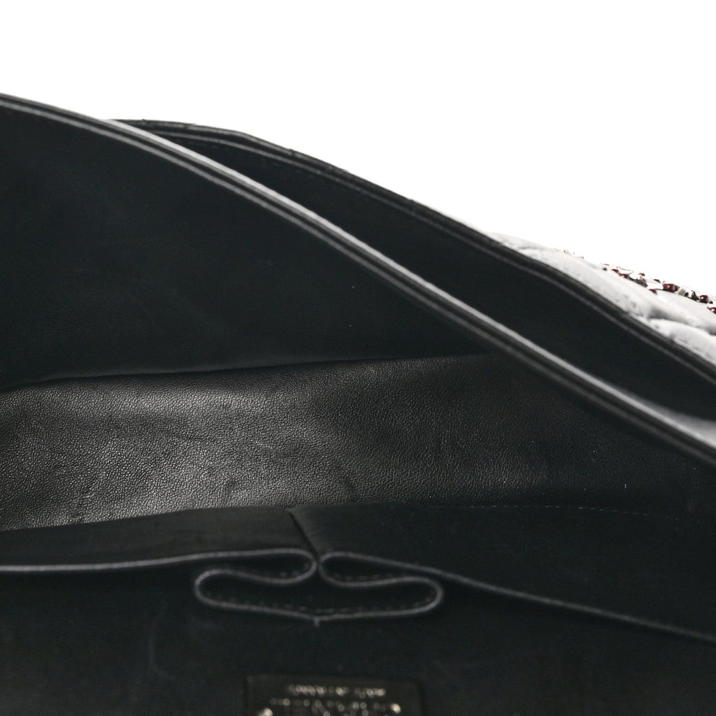 Lambskin Quilted Beaded Medium Double Flap Black