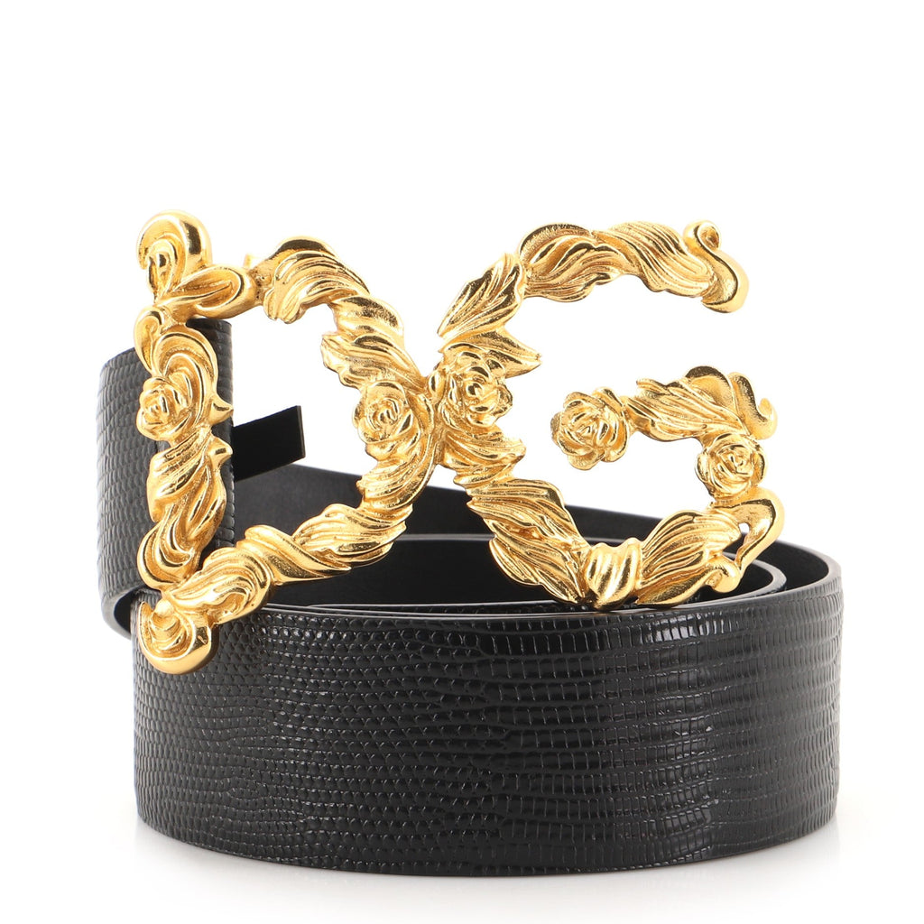 DG Baroque Belt Lizard Embossed Leather Wide 90