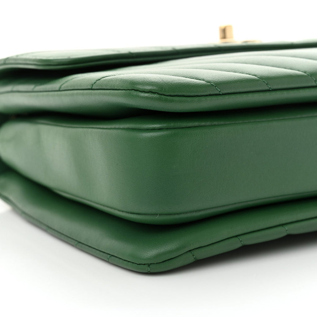 Lambskin Chevron Quilted Small Trendy CC Dual Handle Flap Bag Green