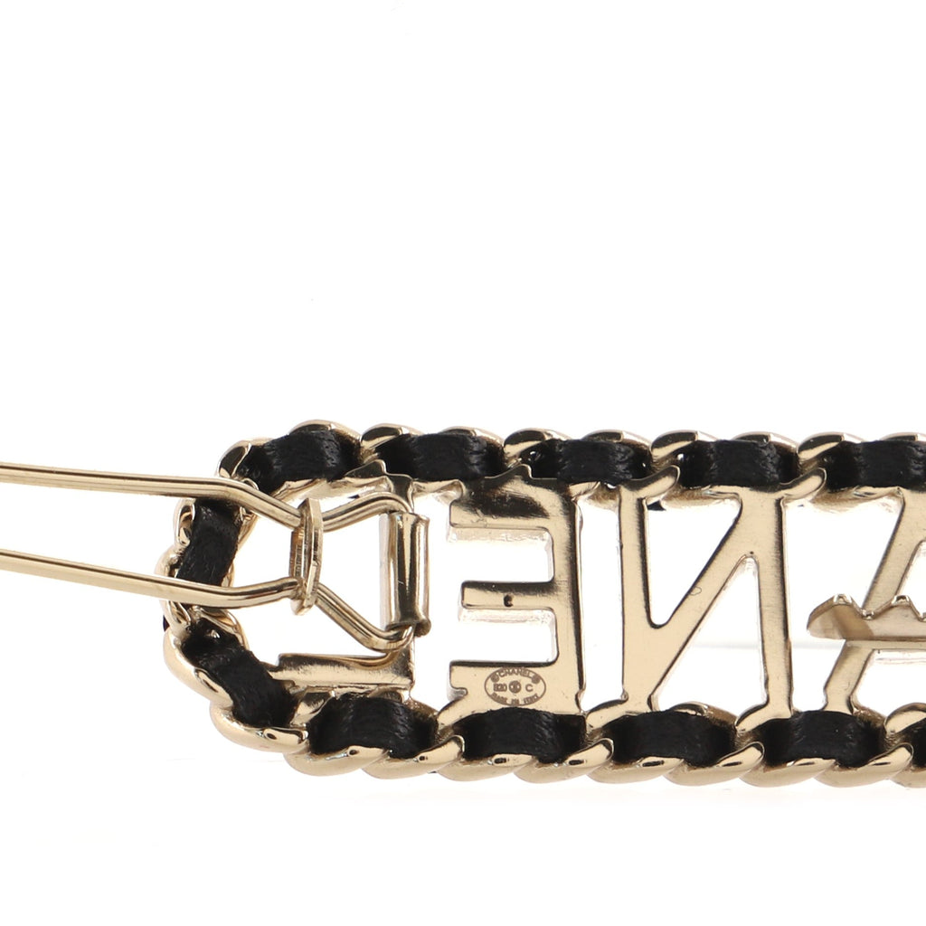 Woven Chain Logo Hair Clip Metal and Leather XS