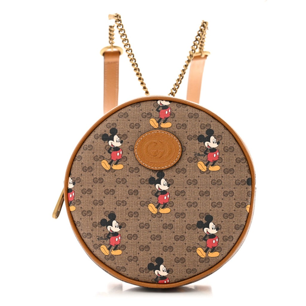 X DISNEY Mini Vintage GG Supreme Monogram Mickey Mouse Round Backpack Beige Vintage Sun Oil