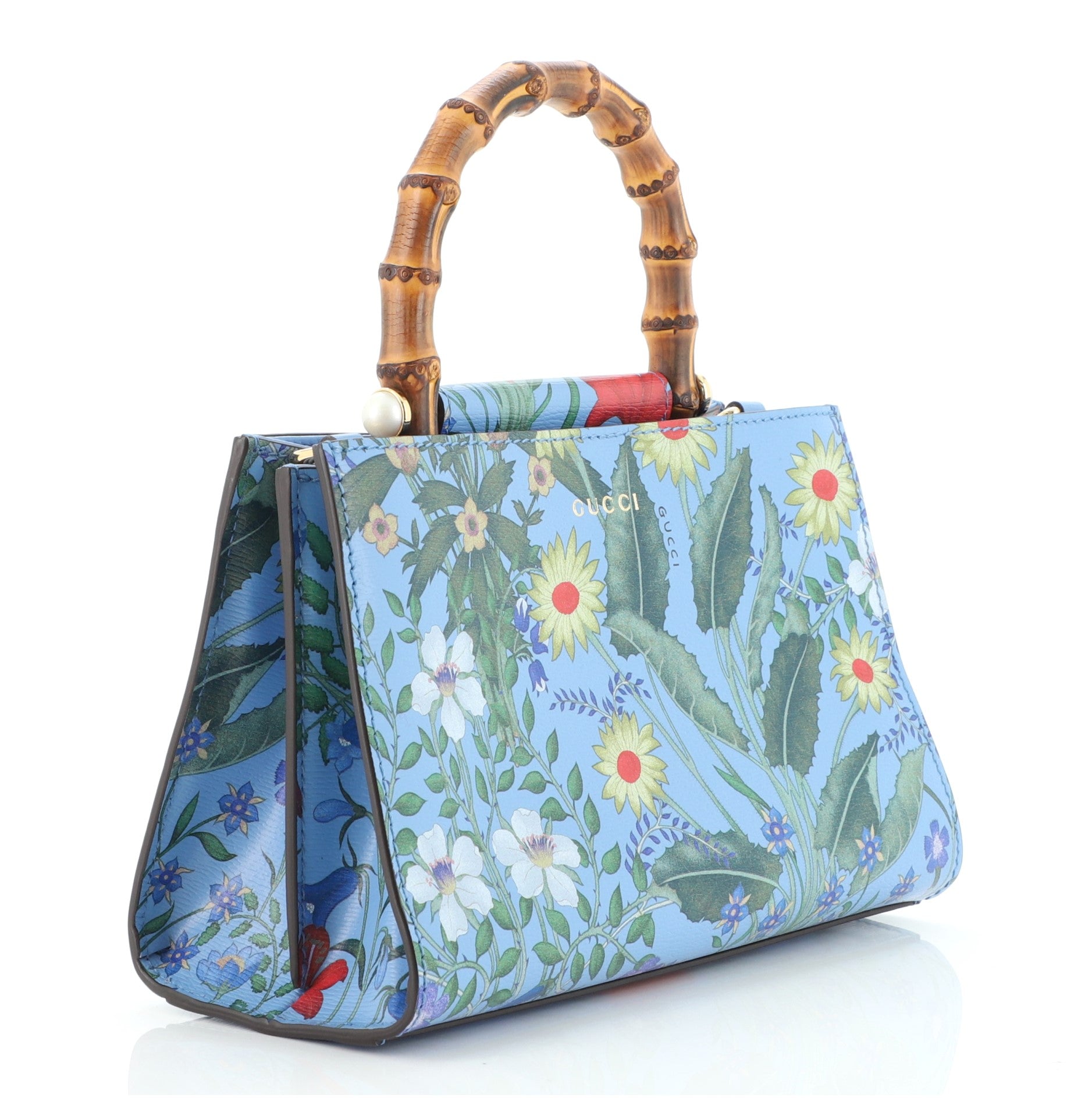 Nymphaea Top Handle Bag Floral Print Leather Mini