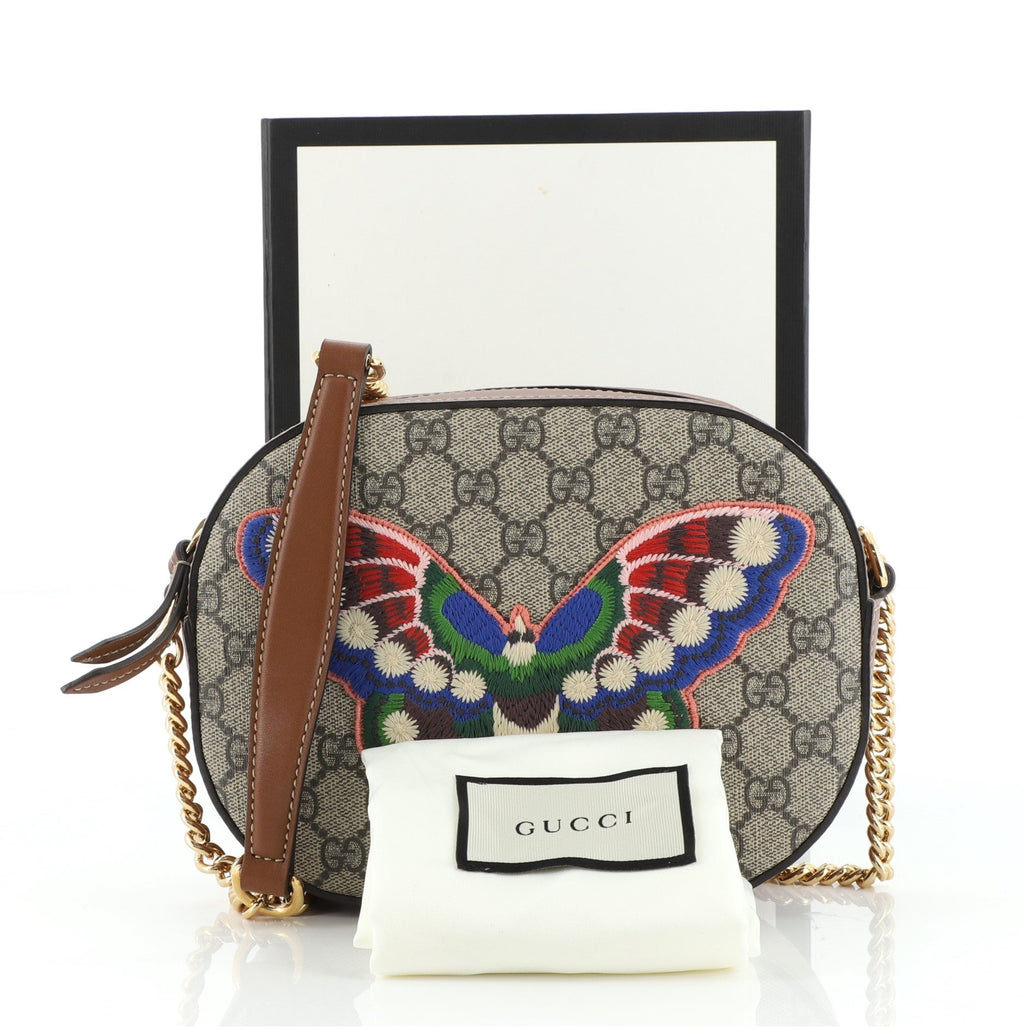 Chain Crossbody Bag Embroidered GG Coated Canvas Mini