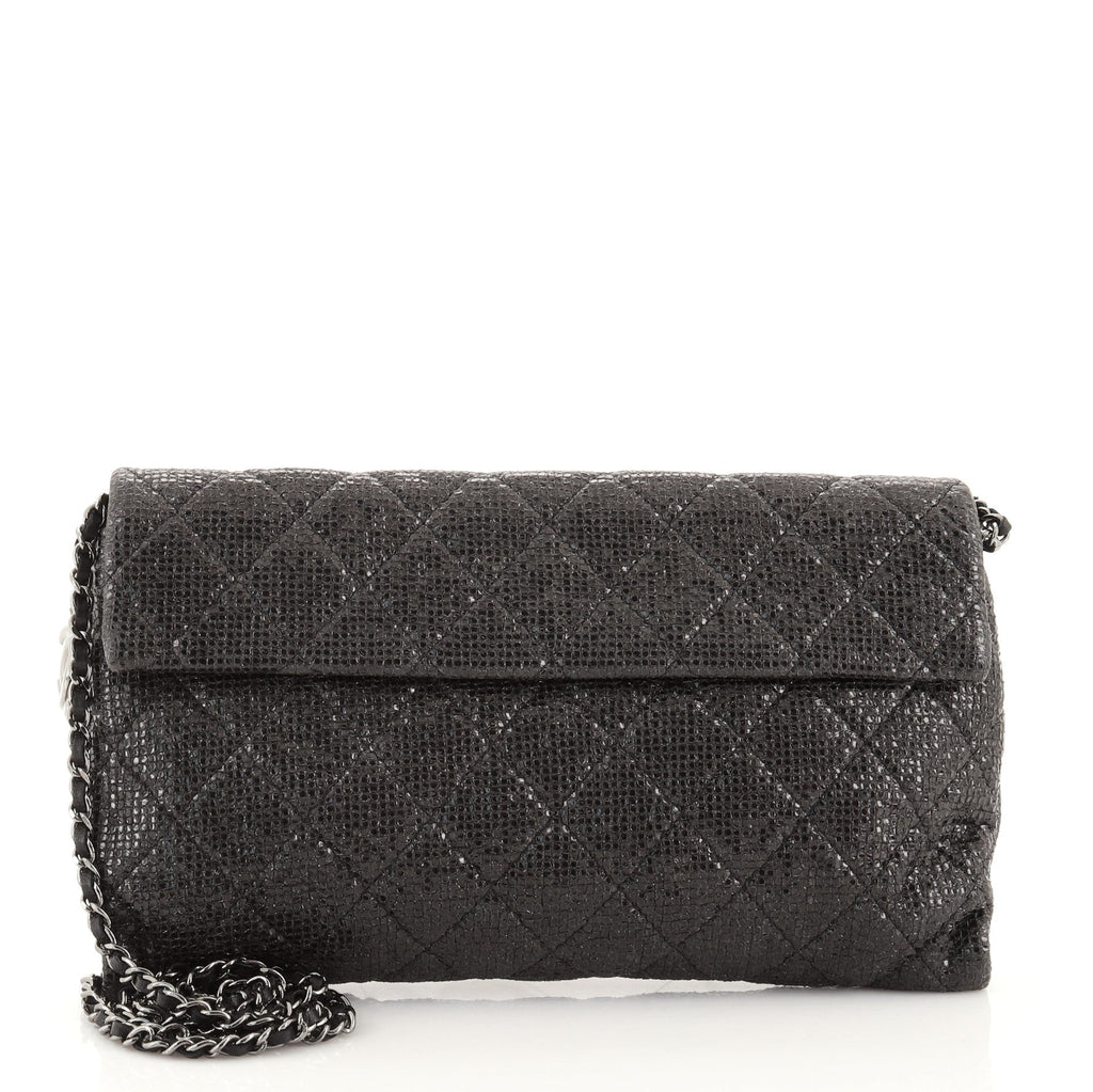 Chain Clutch Quilted Glittered Calfskin