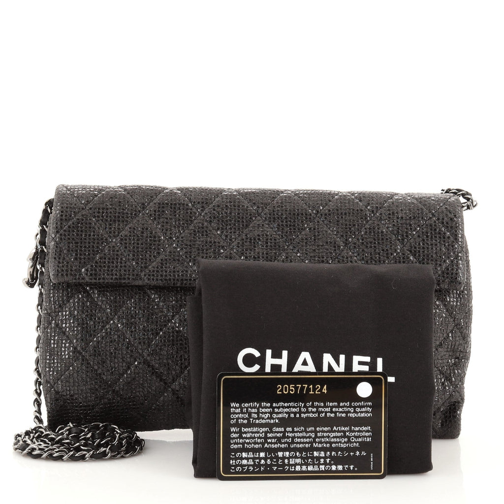 Chain Clutch Quilted Glittered Calfskin