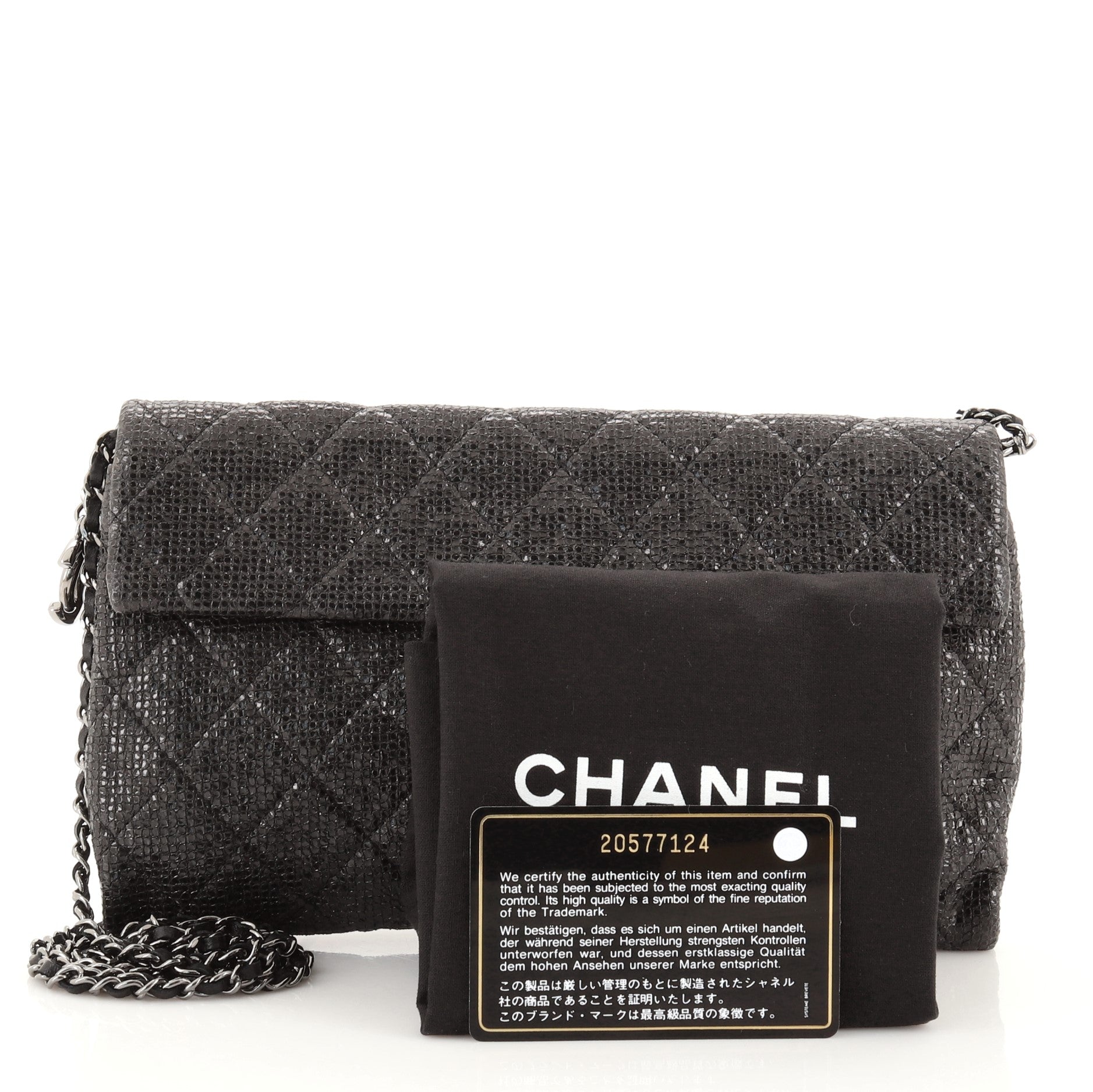 Chain Clutch Quilted Glittered Calfskin