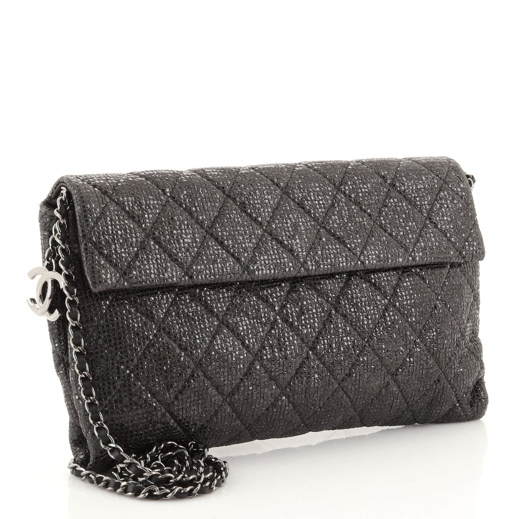 Chain Clutch Quilted Glittered Calfskin