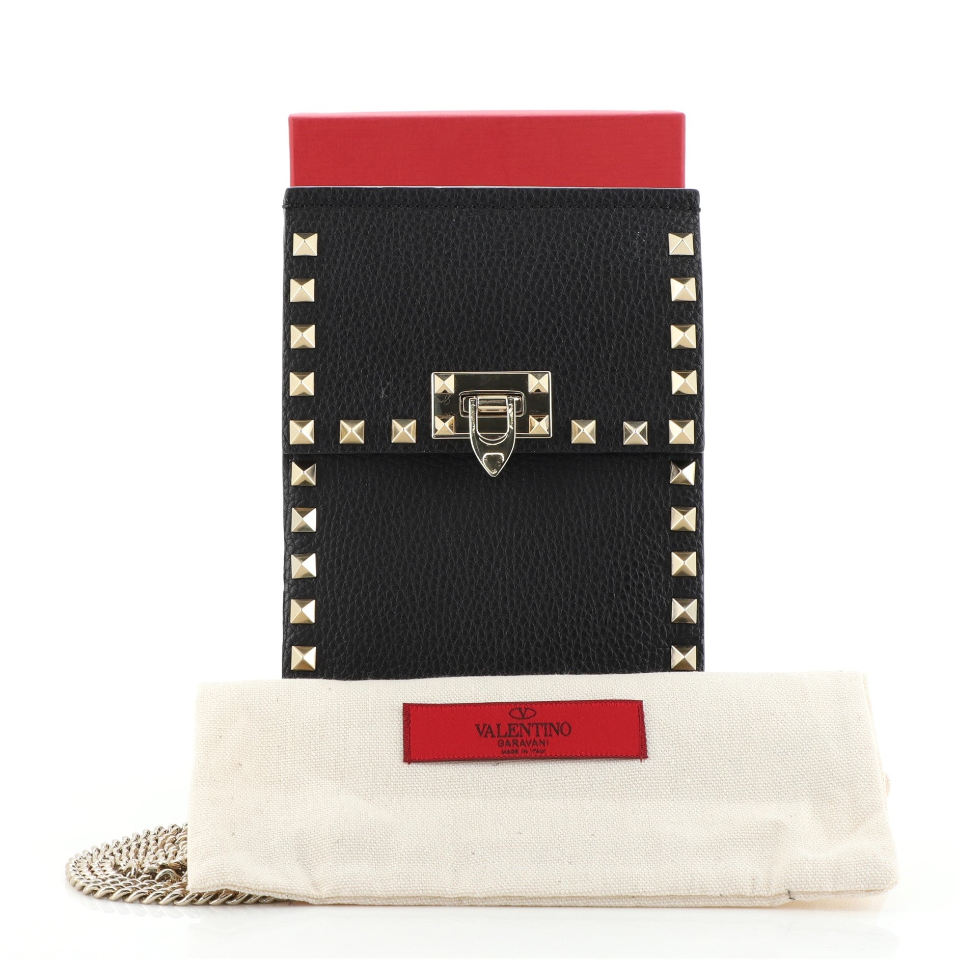 North South Rockstud Flip Lock Chain Crossbody Bag Leather Mini
