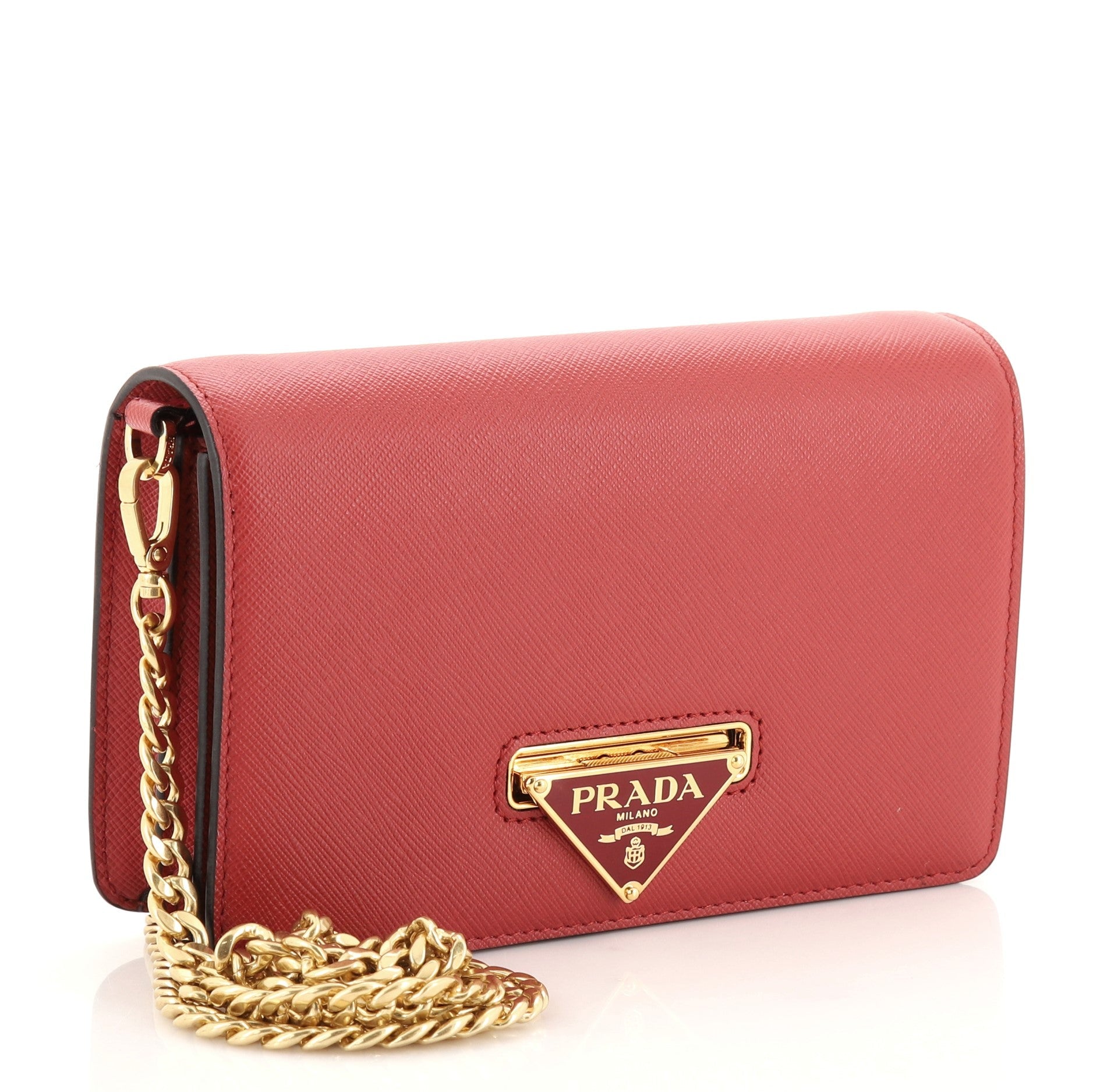 Flip Lock Wallet on Chain Clutch Saffiano Leather Small