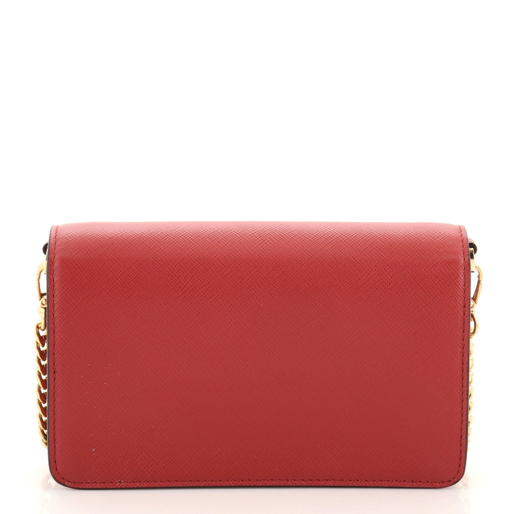Flip Lock Wallet on Chain Clutch Saffiano Leather Small