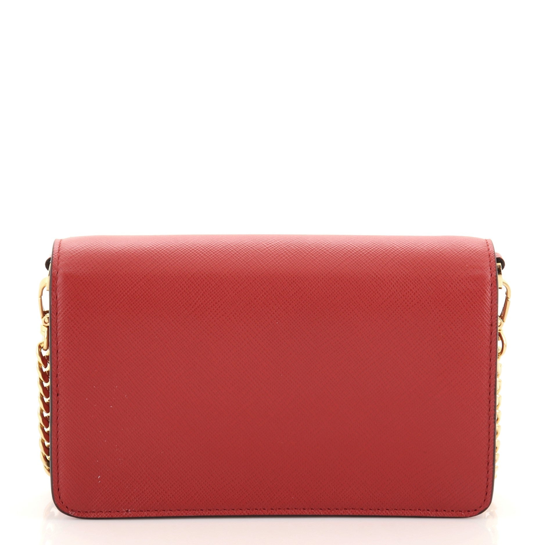 Flip Lock Wallet on Chain Clutch Saffiano Leather Small