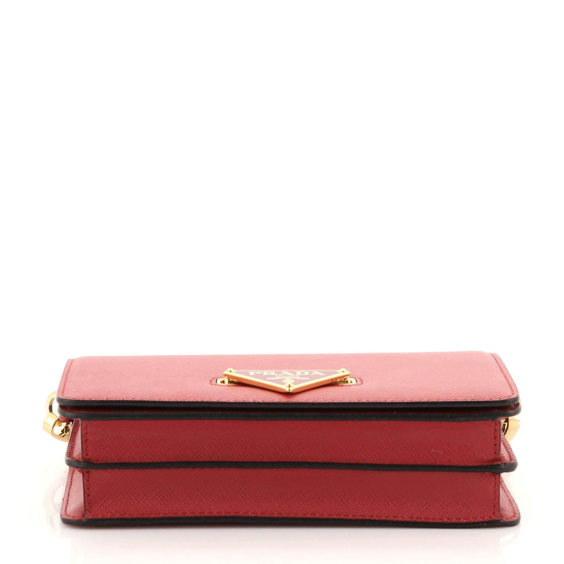 Flip Lock Wallet on Chain Clutch Saffiano Leather Small