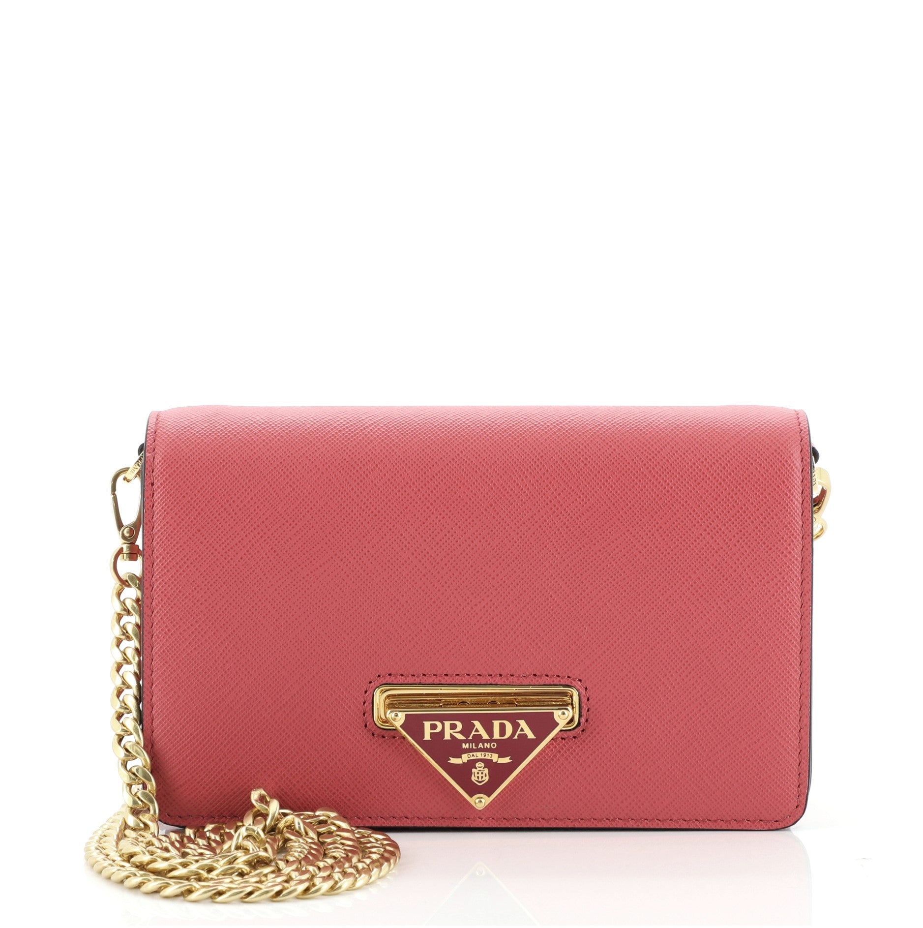 Flip Lock Wallet on Chain Clutch Saffiano Leather Small
