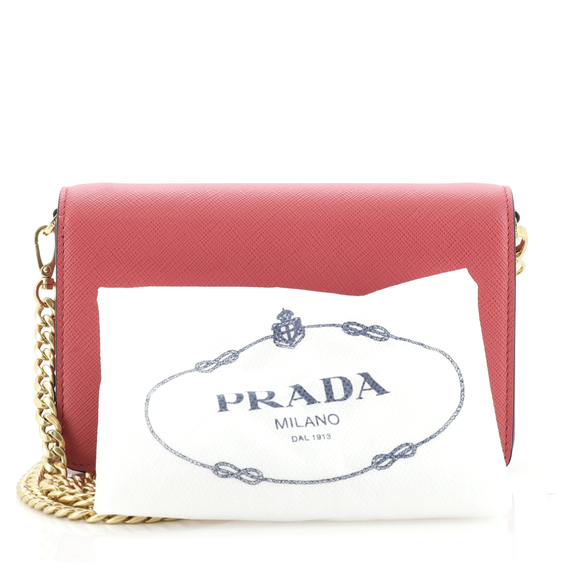 Flip Lock Wallet on Chain Clutch Saffiano Leather Small