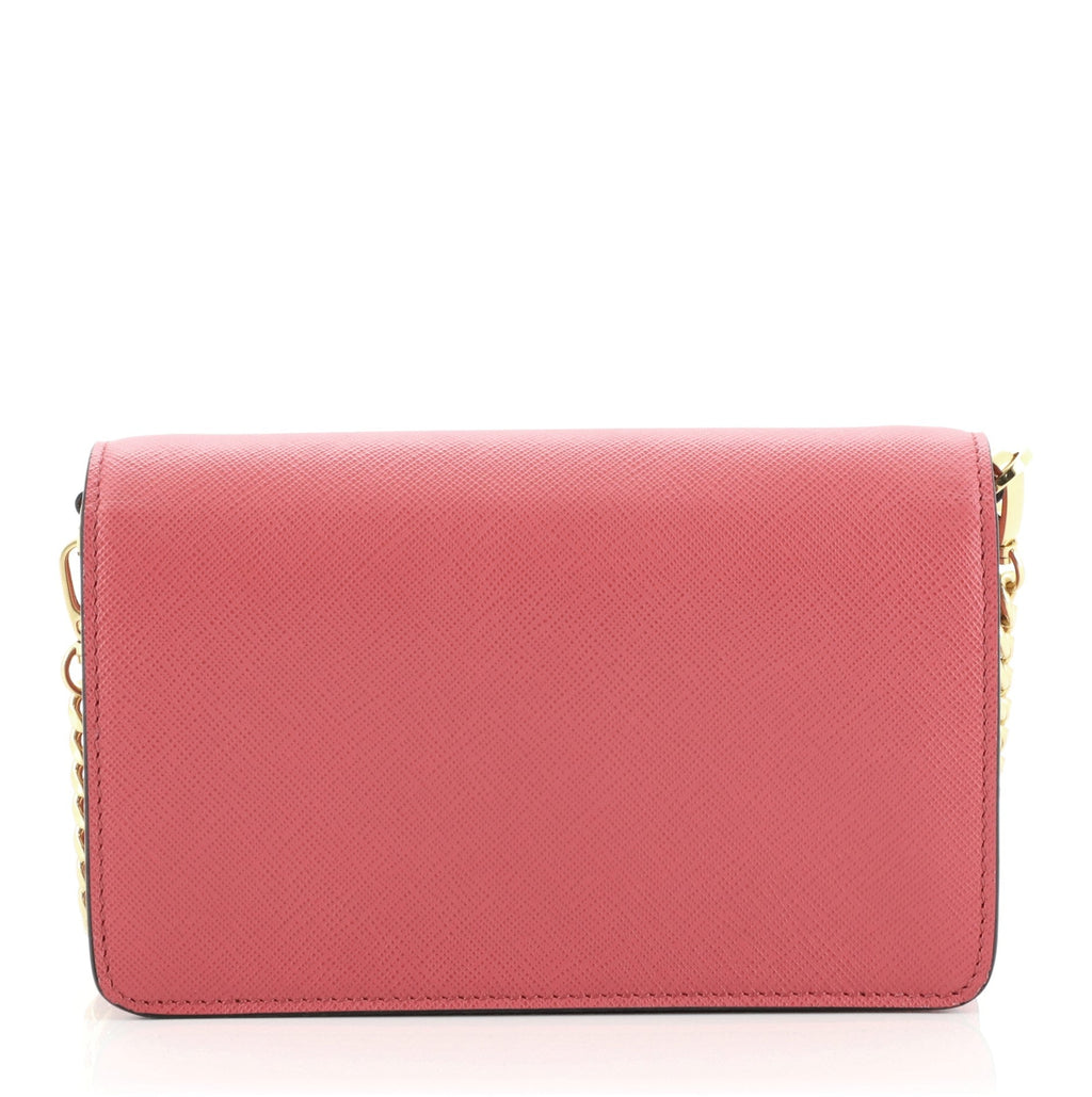 Flip Lock Wallet on Chain Clutch Saffiano Leather Small