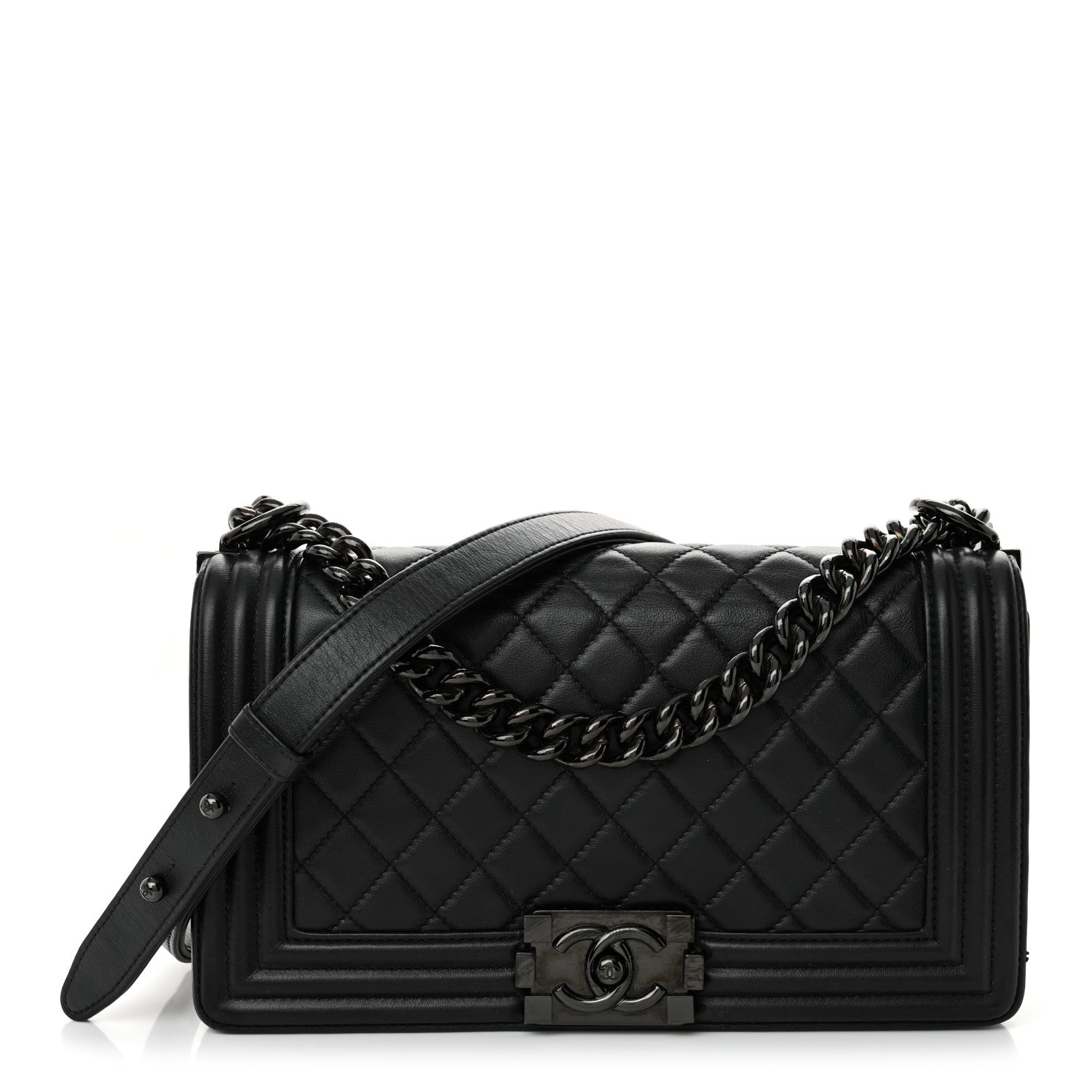 Calfskin Quilted Medium Boy Flap So Black