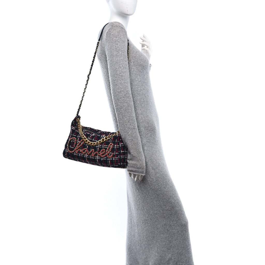 Tweed Calfskin Signe Hobo Navy Multicolor