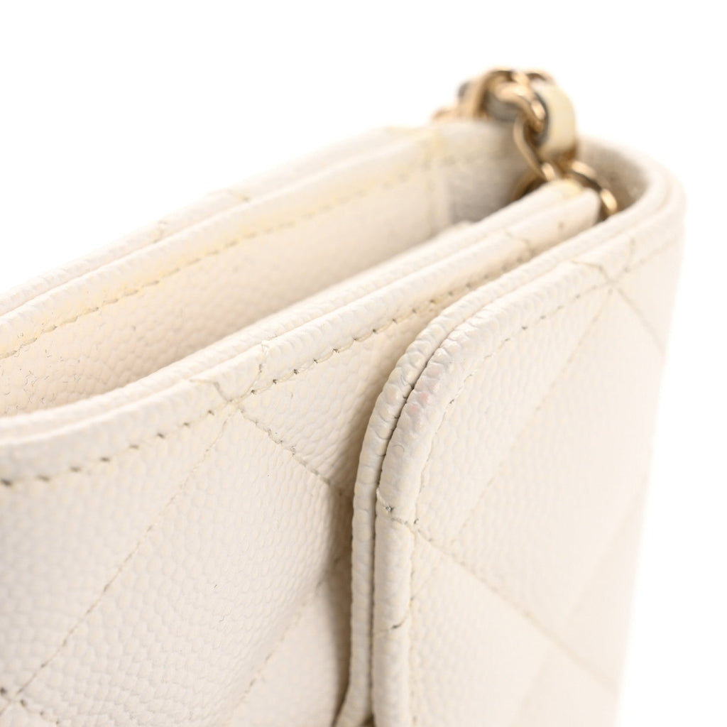 Caviar Quilted Flap  Holder On Chain White