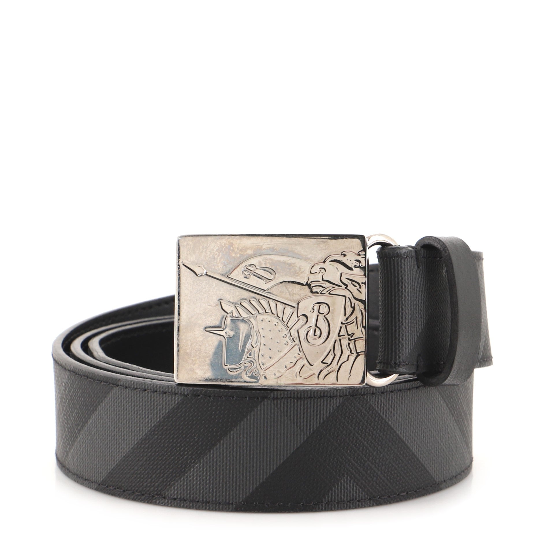 Plaque Buckle Belt Smoked Check Coated Canvas Medium 100