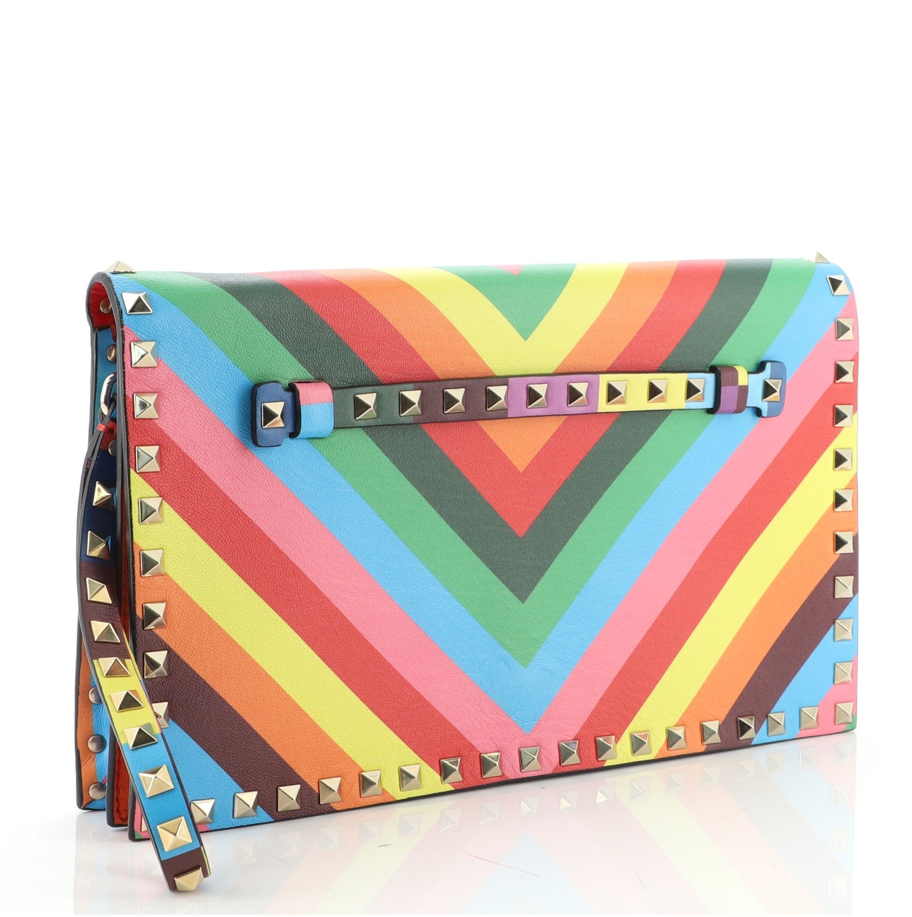 1973 Rockstud Flap Clutch Striped Leather