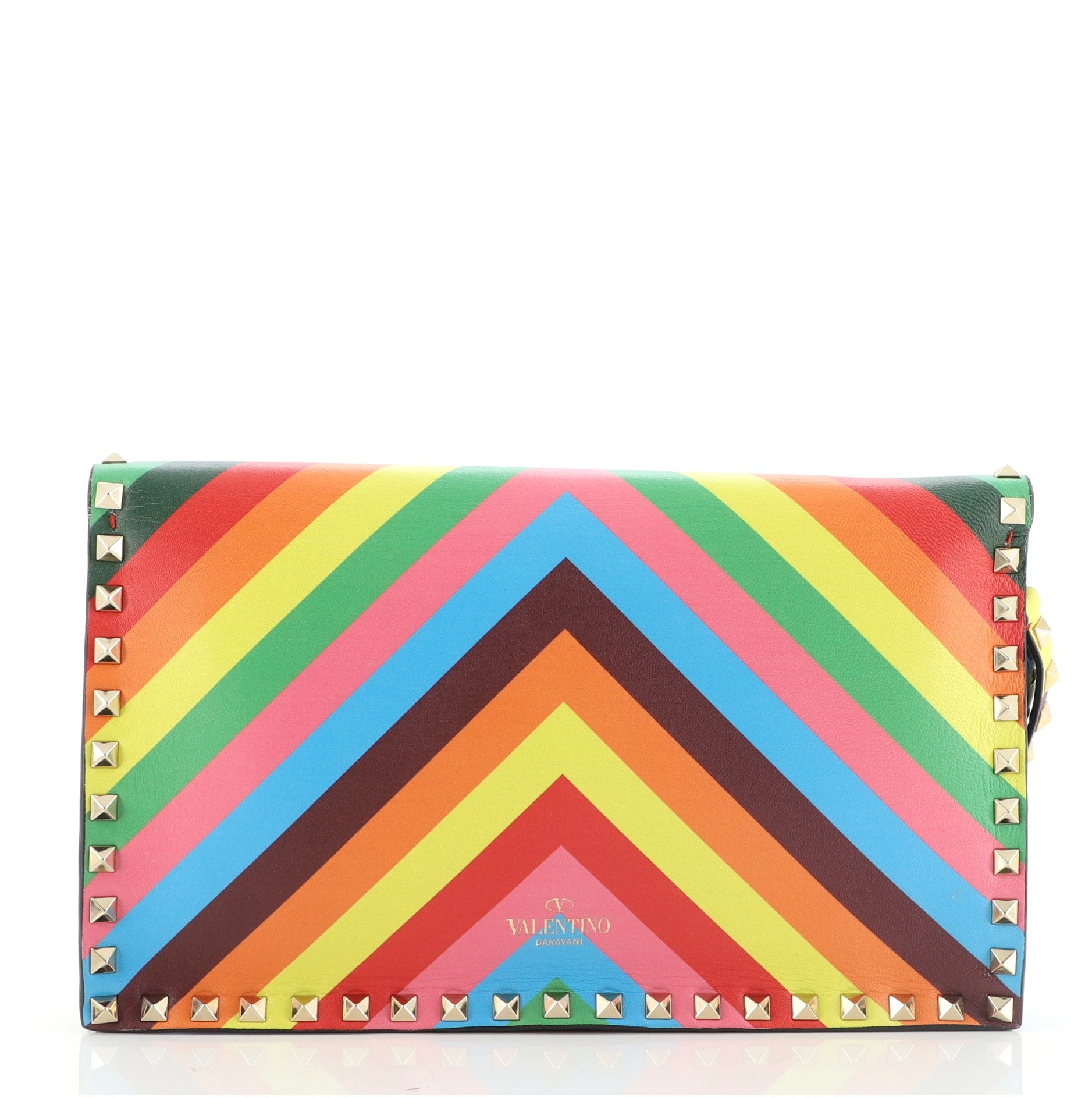 1973 Rockstud Flap Clutch Striped Leather