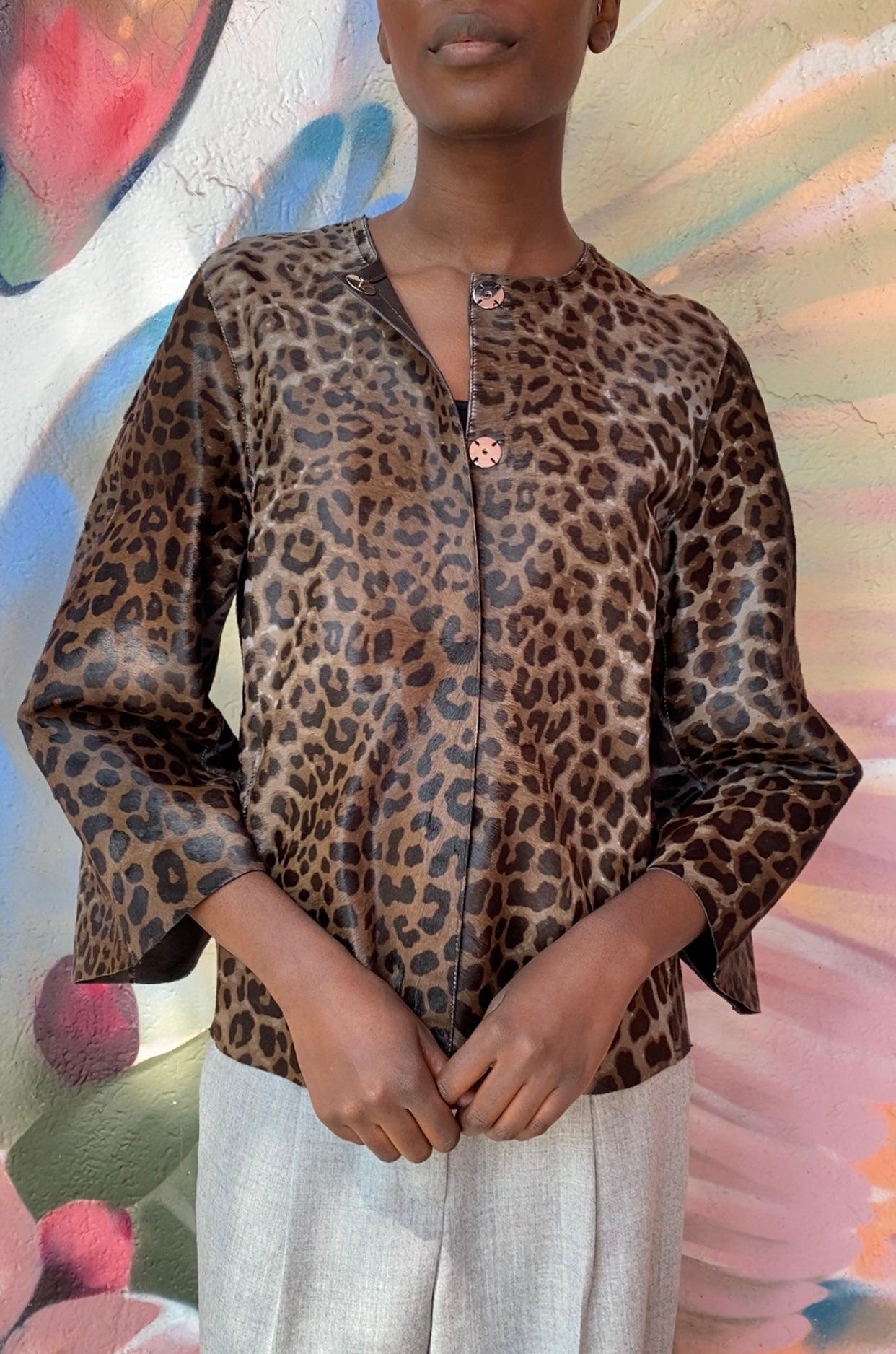 Giorgio Armani Brown Leopard Print Cowhide Jacket - 42 / US 6