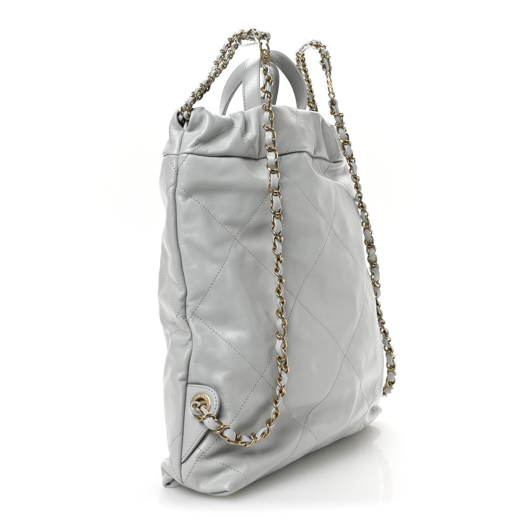 Shiny Calfskin Quilted Chanel 22 Backpack Light Blue