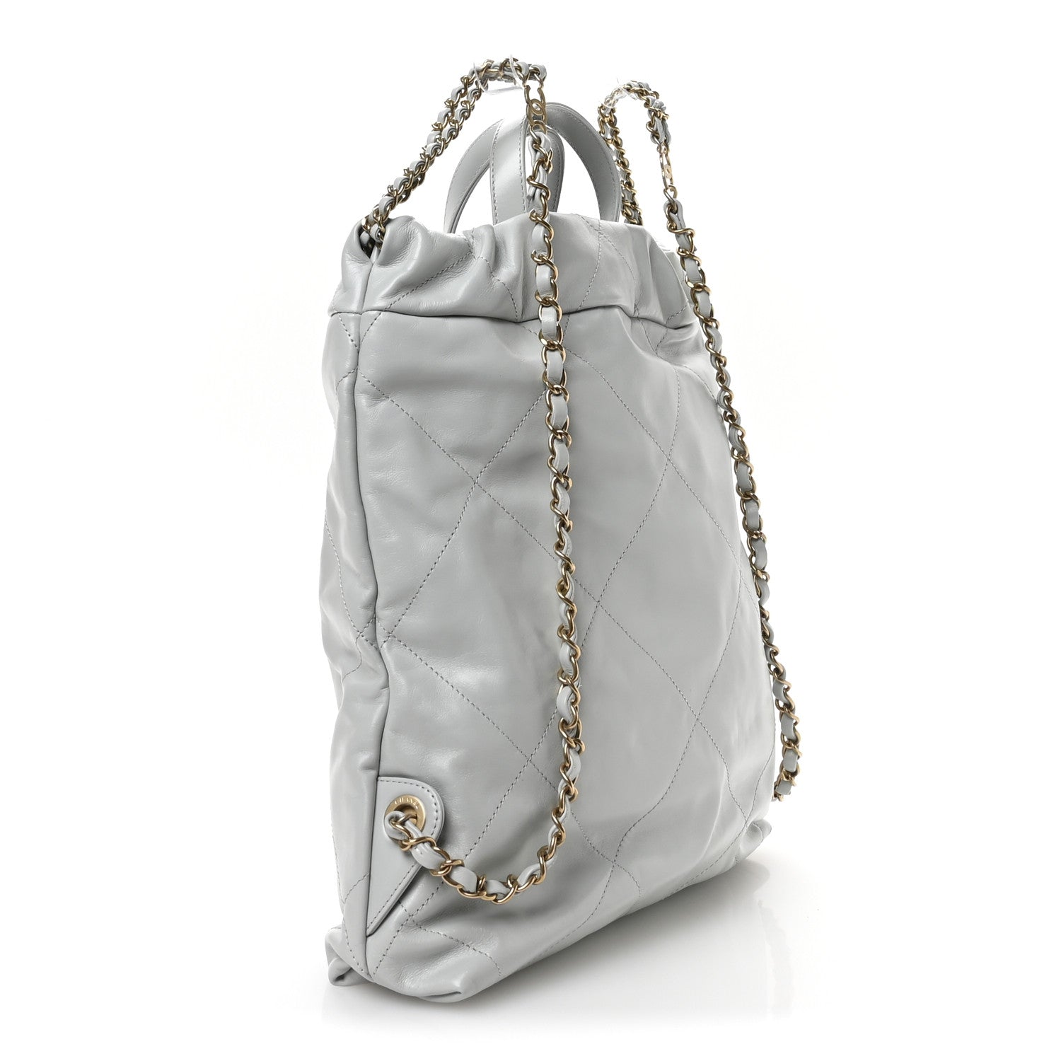 Shiny Calfskin Quilted Chanel 22 Backpack Light Blue