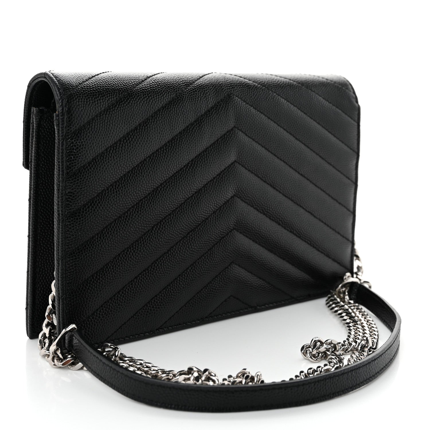 Grain De Poudre Matelasse Chevron Monogram Envelope Chain Wallet Black