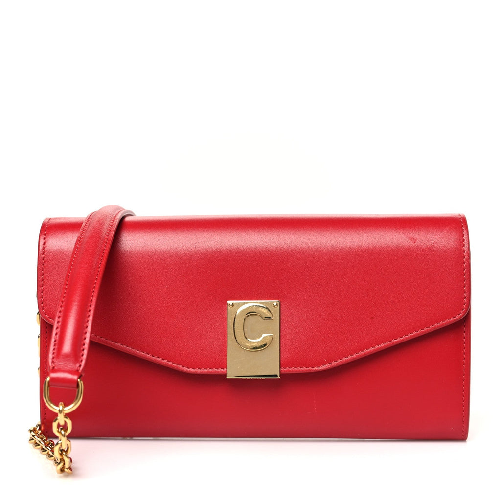Shiny Smooth Calfskin C Wallet On Chain Bag Red