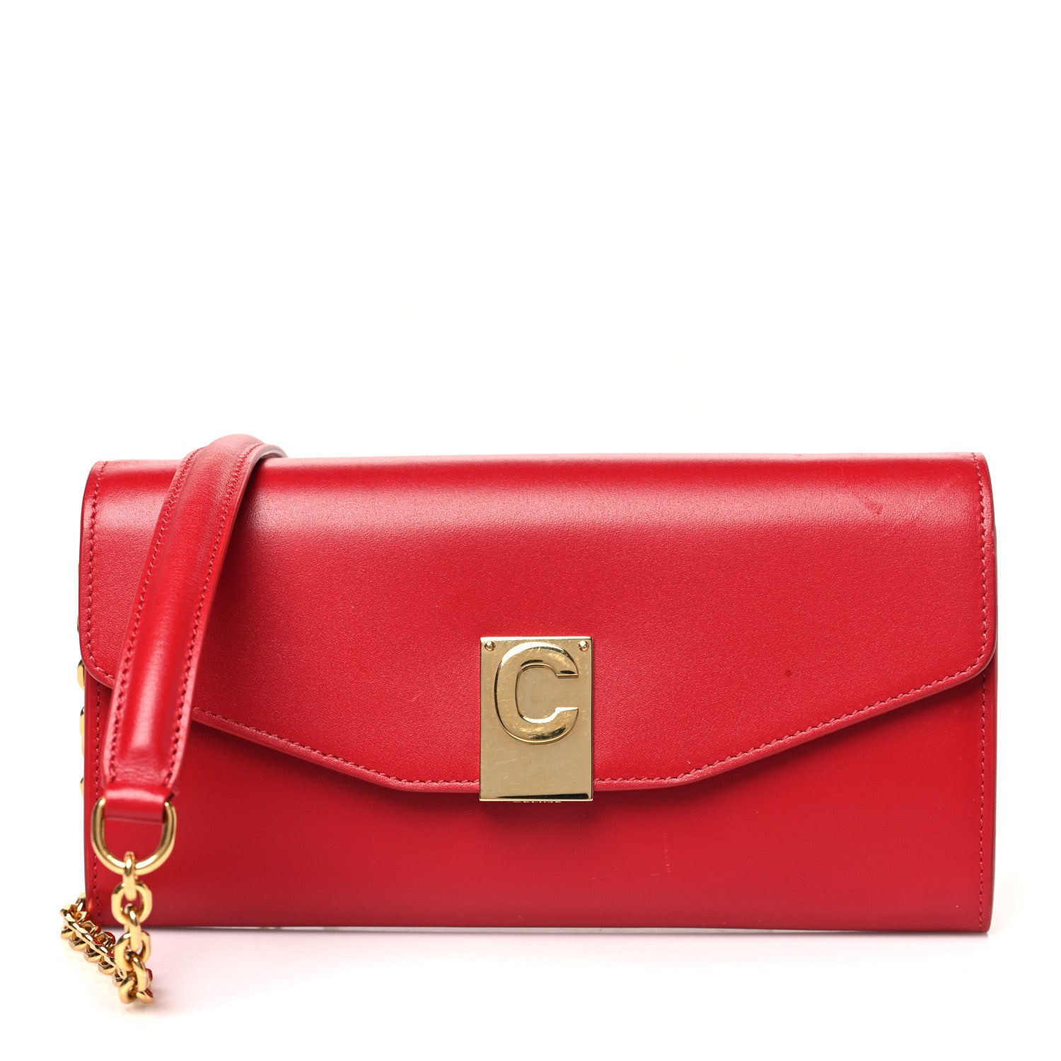 Shiny Smooth Calfskin C Wallet On Chain Bag Red