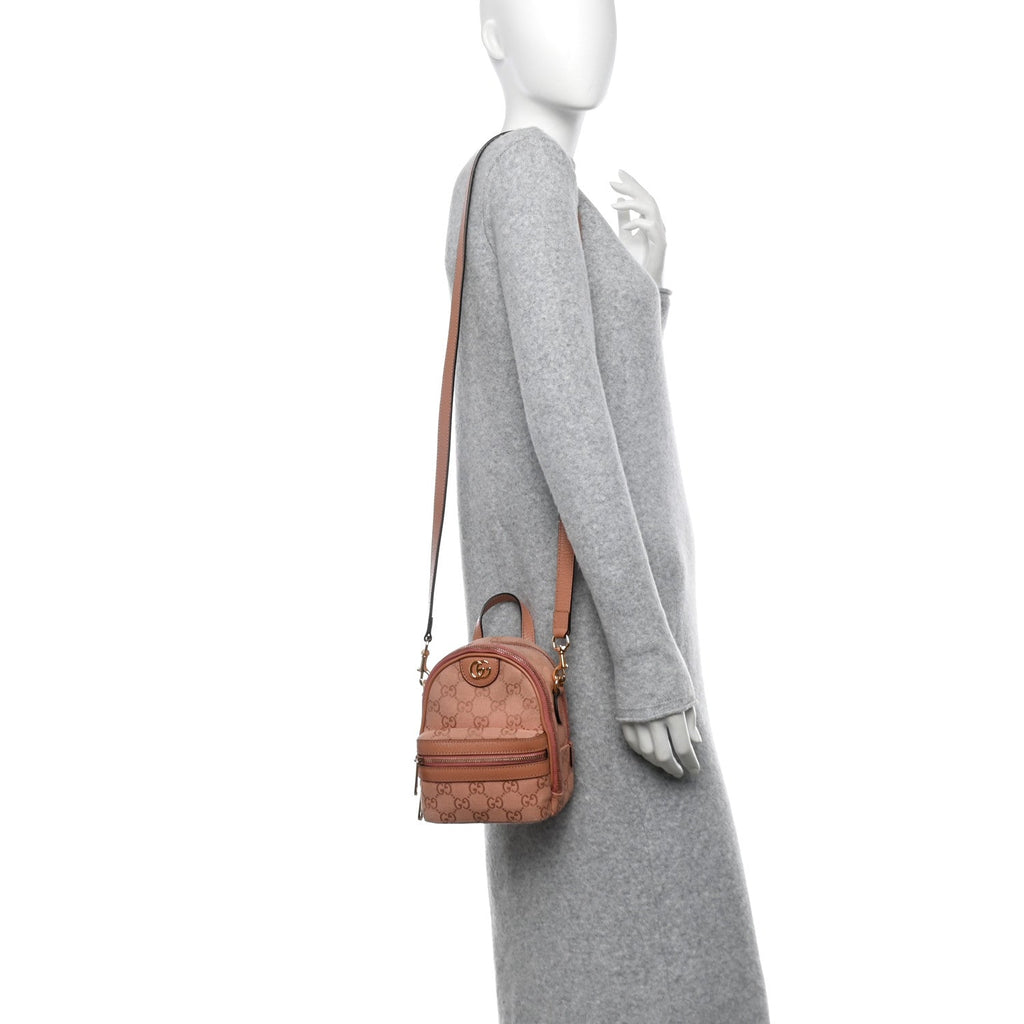 Monogram Textured Dollar Calfskin Mini Ophidia Crossbody Cloche Rose Pink