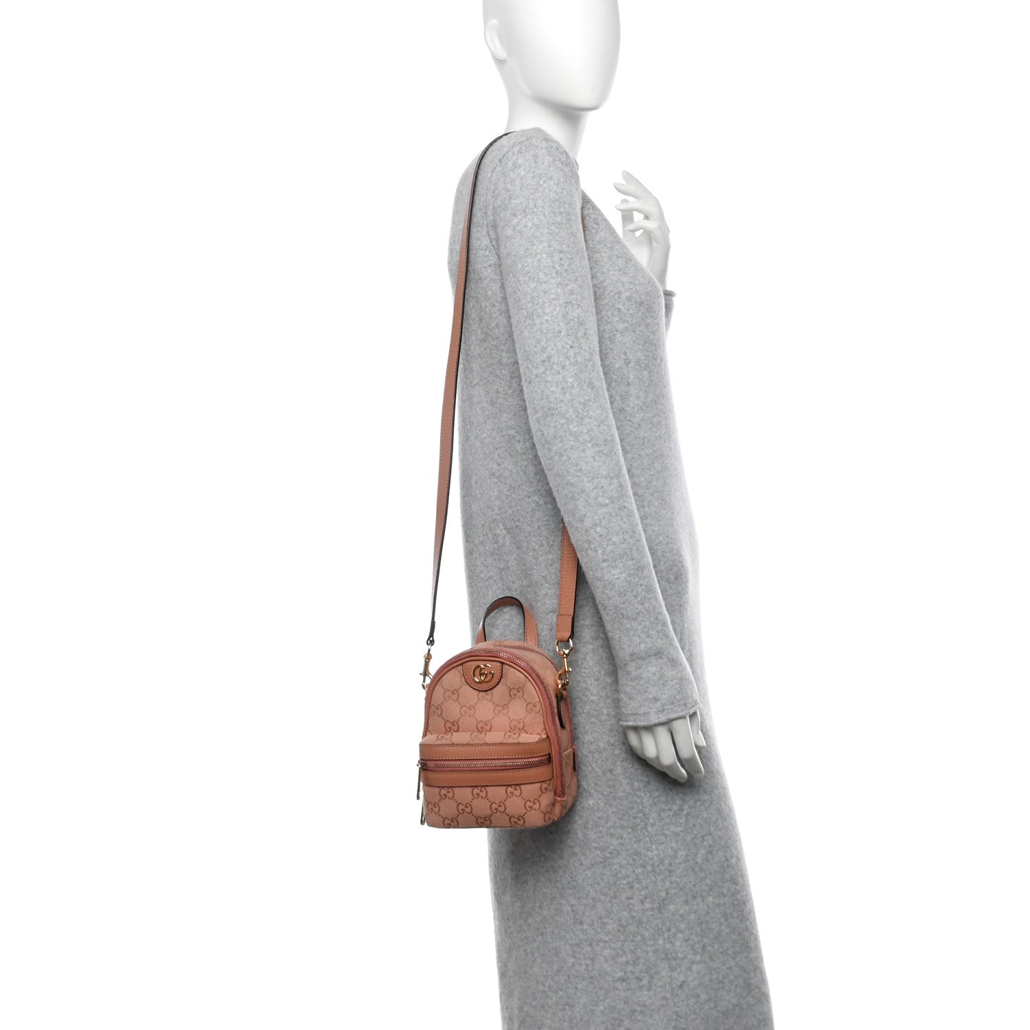 Monogram Textured Dollar Calfskin Mini Ophidia Crossbody Cloche Rose Pink