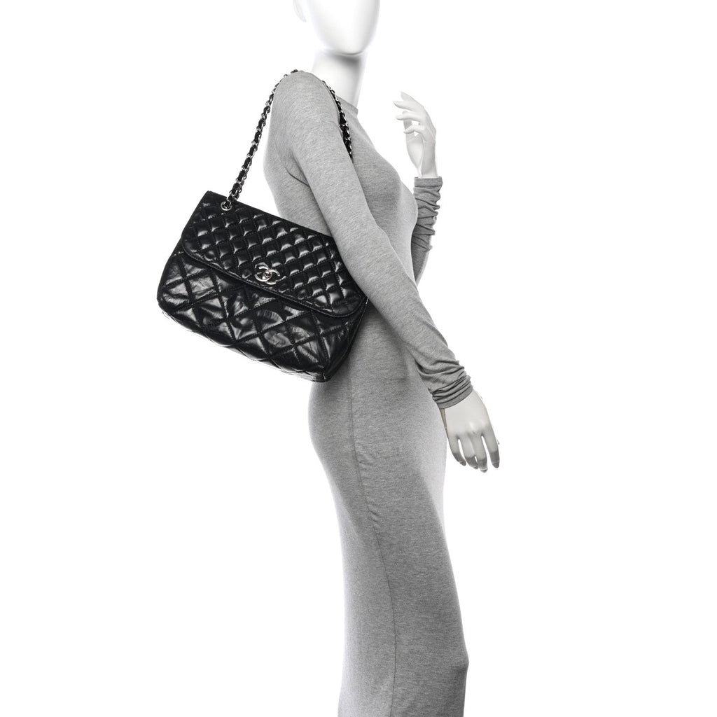 Vinyl Quilted In the Business Flap Bag Black