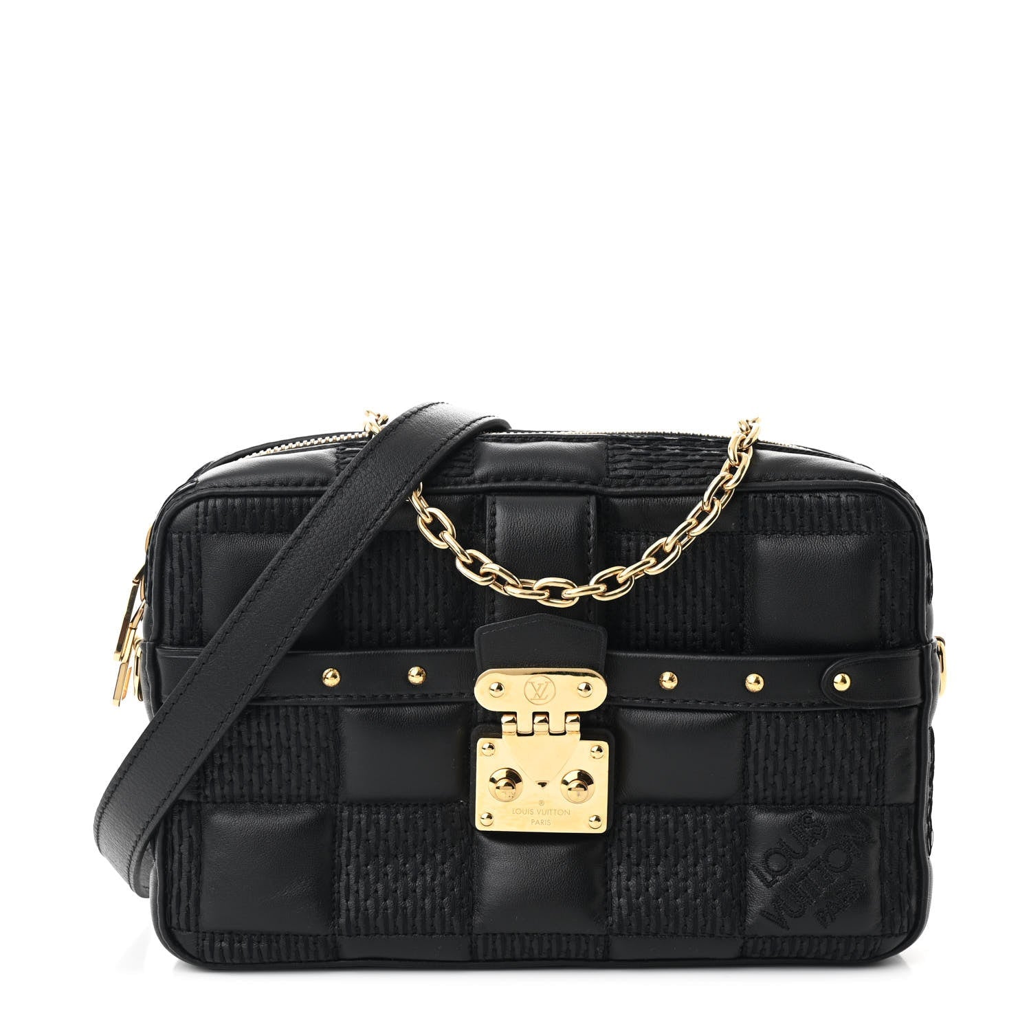 Lambskin Damier Quilt Troca PM Black